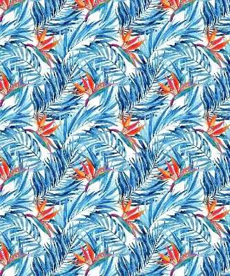 Fensterrollo für den Innenbereich mit blauem Blättermotiv