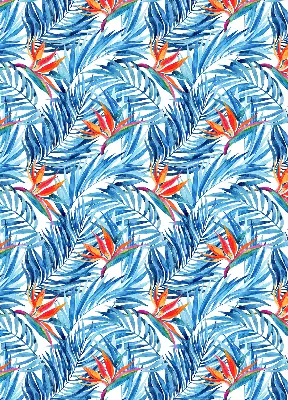 Fensterrollo für den Innenbereich mit blauem Blättermotiv