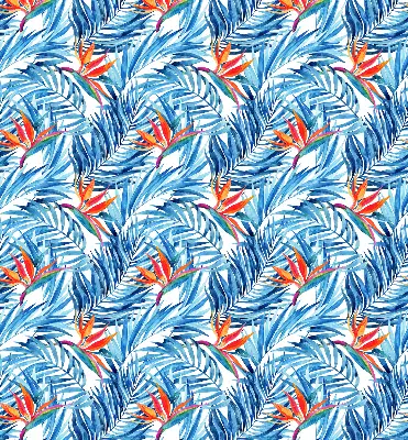 Fensterrollo für den Innenbereich mit blauem Blättermotiv