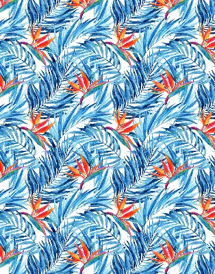 Fensterrollo für den Innenbereich mit blauem Blättermotiv
