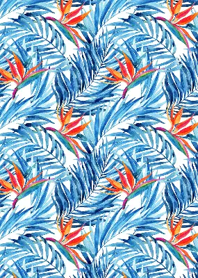 Fensterrollo für den Innenbereich mit blauem Blättermotiv