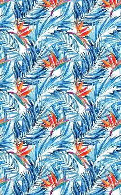 Fensterrollo für den Innenbereich mit blauem Blättermotiv