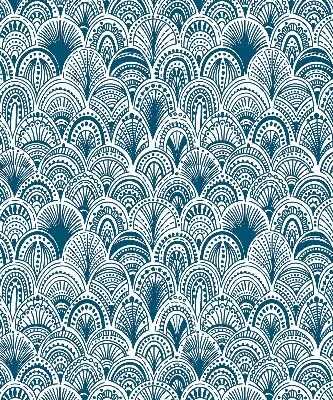 Fensterrollo mit blauem Muster