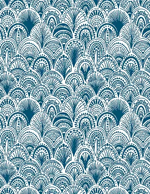 Fensterrollo mit blauem Muster
