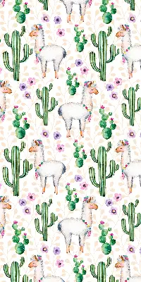 Fensterrollo mit Motiv von Lamas und Kakteen