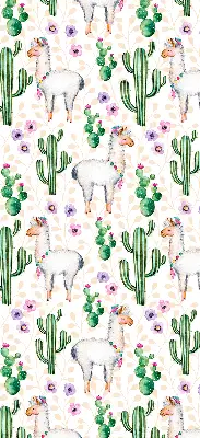 Fensterrollo mit Motiv von Lamas und Kakteen