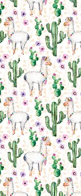 Fensterrollo mit Motiv von Lamas und Kakteen