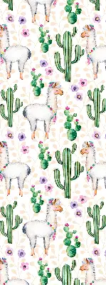 Fensterrollo mit Motiv von Lamas und Kakteen