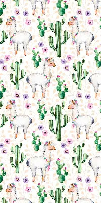Fensterrollo mit Motiv von Lamas und Kakteen