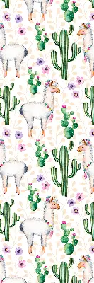 Fensterrollo mit Motiv von Lamas und Kakteen