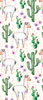 Fensterrollo mit Motiv von Lamas und Kakteen