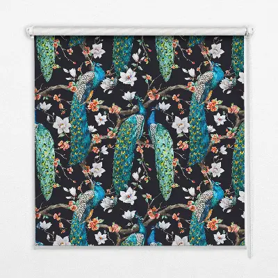 Fensterrollo mit Pfau und Blumenmotiv