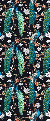 Fensterrollo mit Pfau und Blumenmotiv