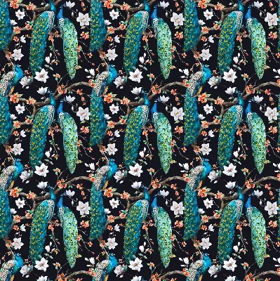 Fensterrollo mit Pfau und Blumenmotiv