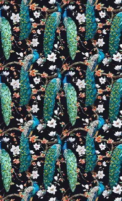Fensterrollo mit Pfau und Blumenmotiv