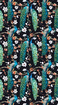 Fensterrollo mit Pfau und Blumenmotiv