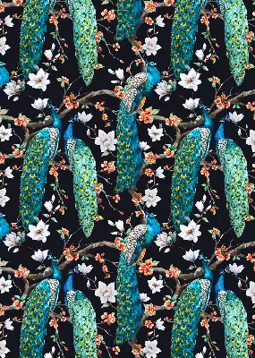 Fensterrollo mit Pfau und Blumenmotiv