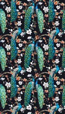Fensterrollo mit Pfau und Blumenmotiv