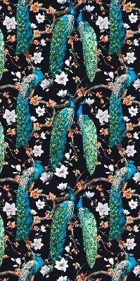 Fensterrollo mit Pfau und Blumenmotiv