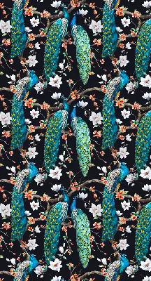 Fensterrollo mit Pfau und Blumenmotiv