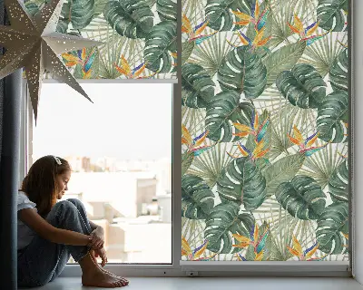 Fensterrollo mit Motiv tropischer Pflanzen