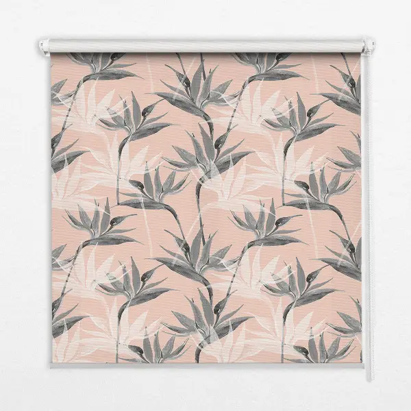Fensterrollo mit grauem Blumenmuster