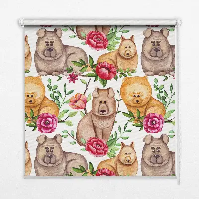 Fensterrollo mit dem Motiv eines Hundes zwischen Blumen