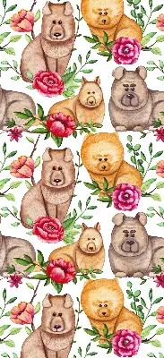 Fensterrollo mit dem Motiv eines Hundes zwischen Blumen