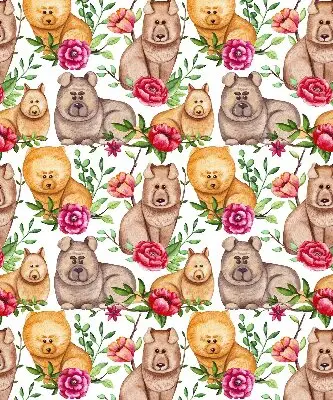 Fensterrollo mit dem Motiv eines Hundes zwischen Blumen