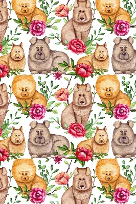 Fensterrollo mit dem Motiv eines Hundes zwischen Blumen