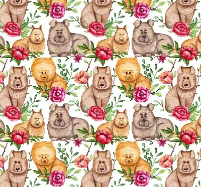 Fensterrollo mit dem Motiv eines Hundes zwischen Blumen
