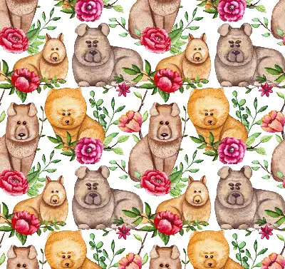 Fensterrollo mit dem Motiv eines Hundes zwischen Blumen