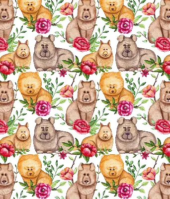 Fensterrollo mit dem Motiv eines Hundes zwischen Blumen