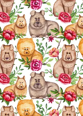 Fensterrollo mit dem Motiv eines Hundes zwischen Blumen