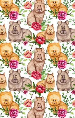 Fensterrollo mit dem Motiv eines Hundes zwischen Blumen