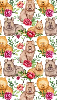 Fensterrollo mit dem Motiv eines Hundes zwischen Blumen