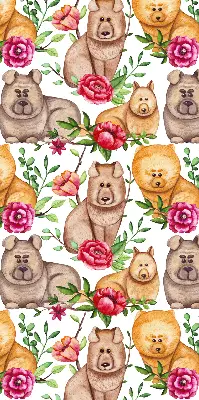 Fensterrollo mit dem Motiv eines Hundes zwischen Blumen