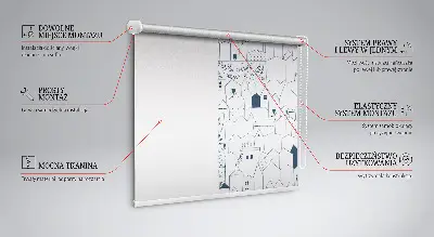 Fensterrollo mit Motiv gezeichnete Häuser