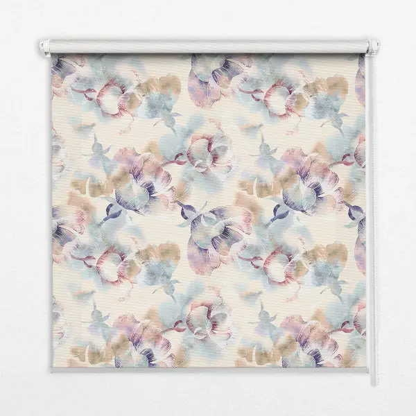 Fensterrollo mit bunten bemalten Blumen