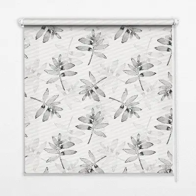 Fensterrollo für den Innenbereich mit grauem Blättermotiv in skizzierter Optik
