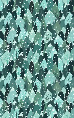 Fensterrollo für den Innenbereich mit einem Motiv von Wald und fallendem Schnee