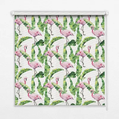 Fensterrollo für den Innenbereich mit Flamingos im Blätterdesign