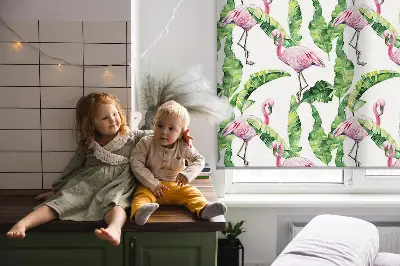 Fensterrollo für den Innenbereich mit Flamingos im Blätterdesign