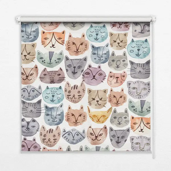 Rollo Fenster mit bunten Katzengesichtern