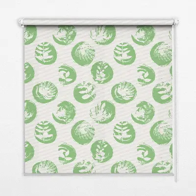 Fensterrollo mit Motiv von Pflanzen die sich in grünen Kreisen spiegeln