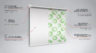 Fensterrollo mit Motiv von Pflanzen die sich in grünen Kreisen spiegeln