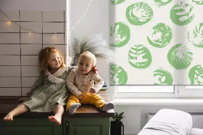 Fensterrollo mit Motiv von Pflanzen die sich in grünen Kreisen spiegeln