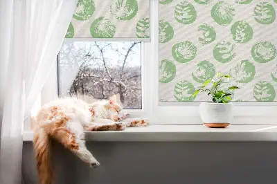 Fensterrollo mit Motiv von Pflanzen die sich in grünen Kreisen spiegeln