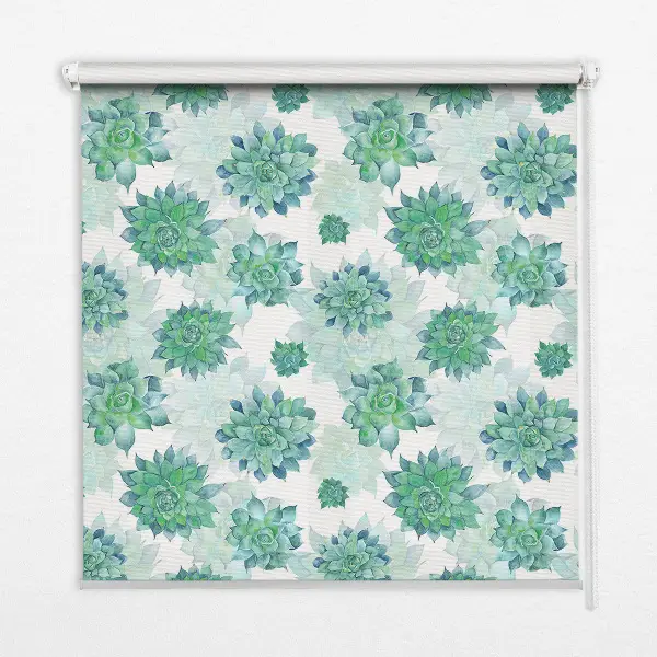 Fensterrollo mit grünem Blumenmuster