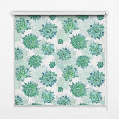 Fensterrollo mit grünem Blumenmuster